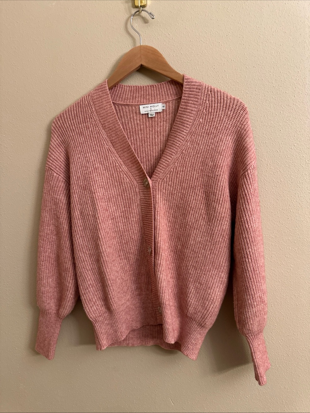 Molly Bracken Girls Pink Knit Cardigan Sweater 14Y Long Sleeve Button Mini Molly